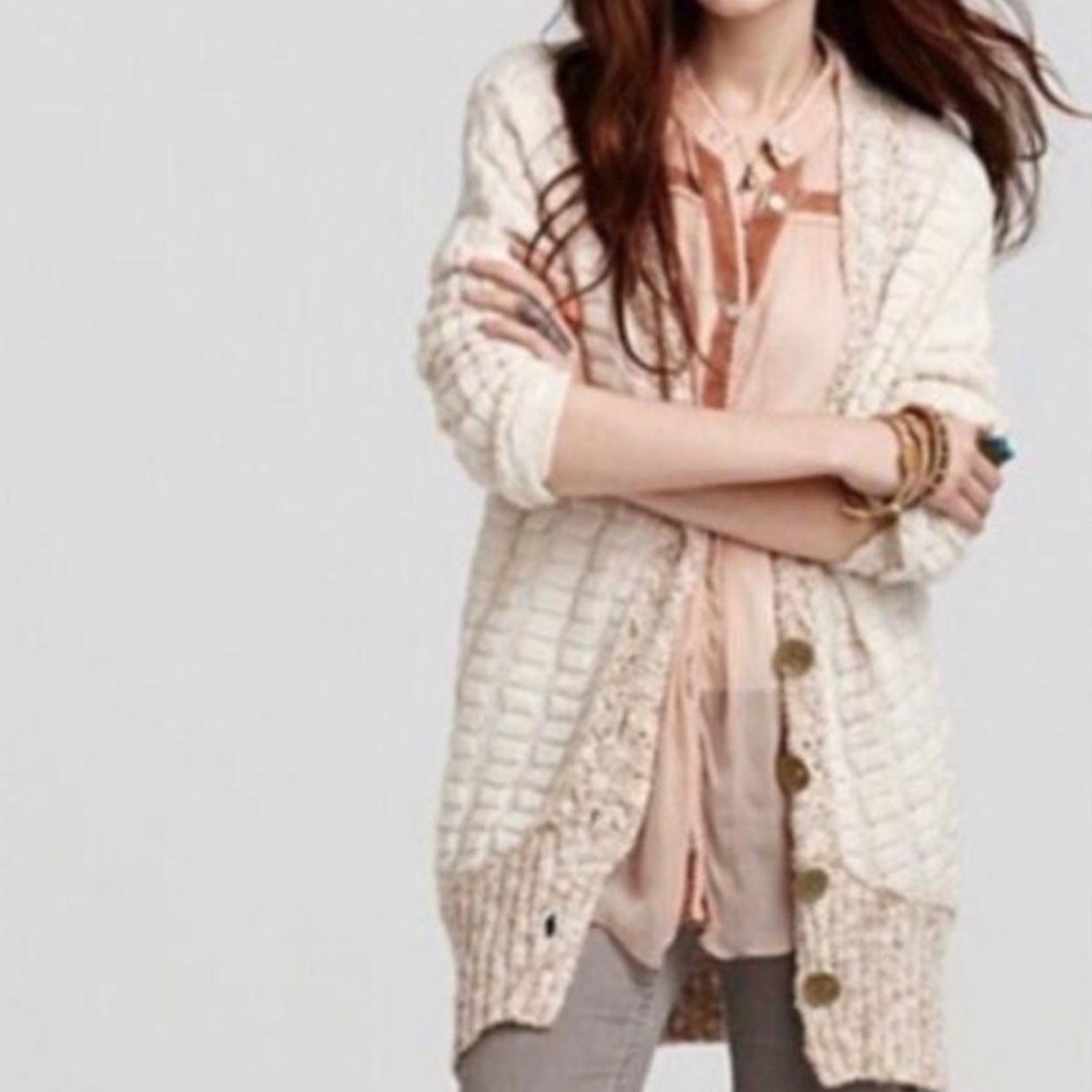 Free People Cream Chunky Knit Cardigan